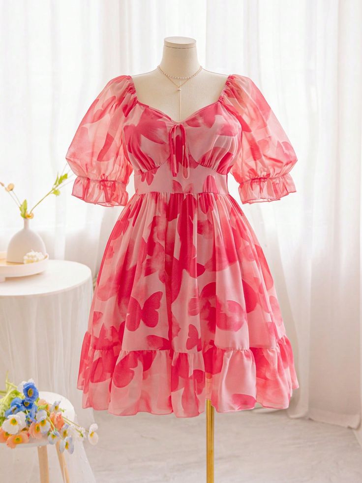 BloomBelle Red Floral Summer Dress